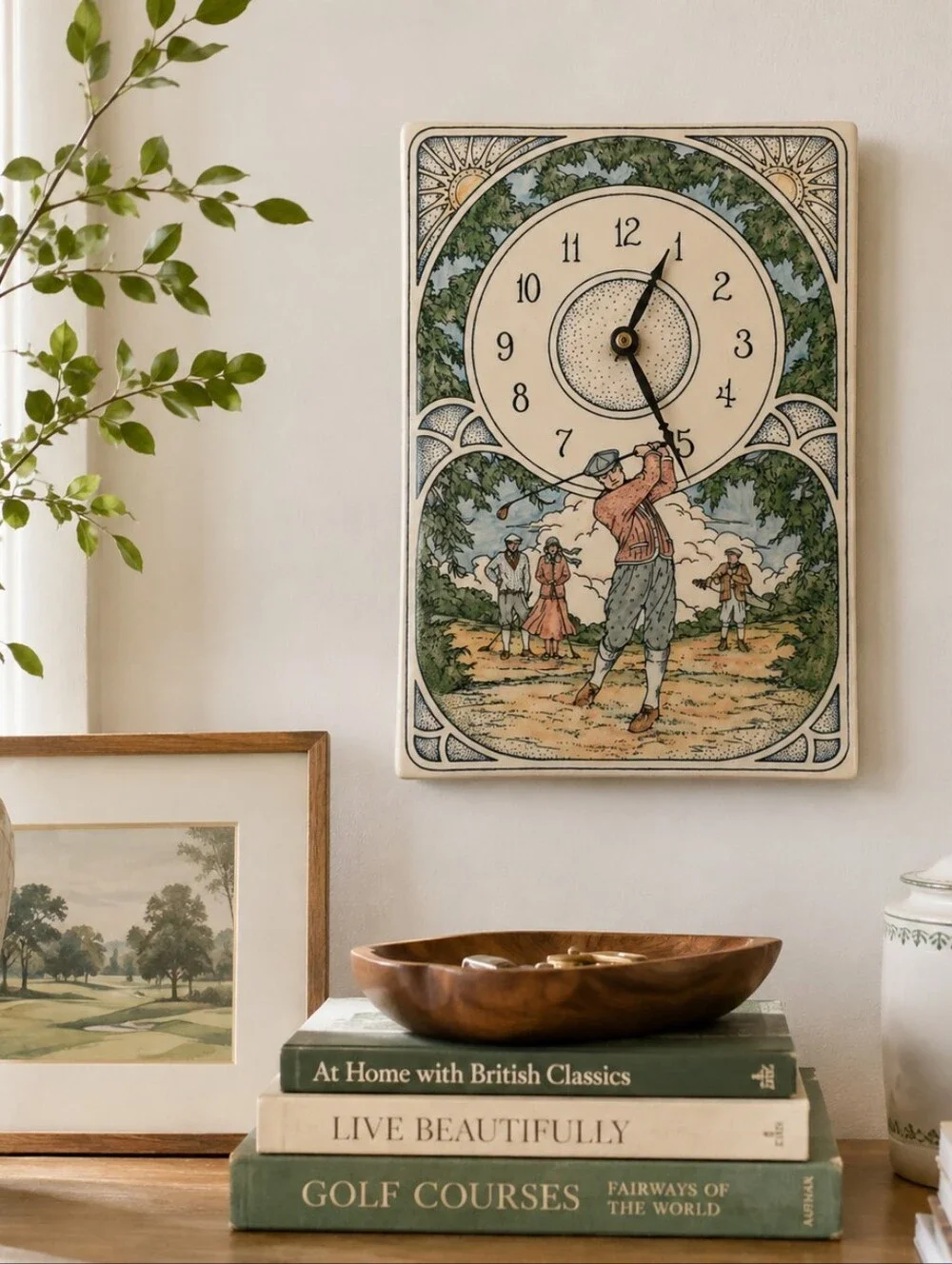 Santa Barbara Ceramic Design Golf Wall Clock Vintage Golfer Ceramic USA